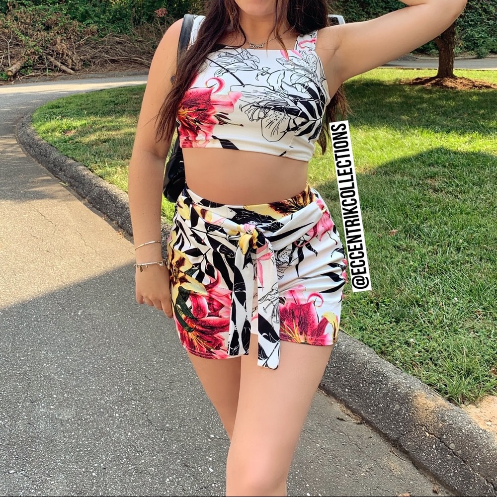 Botanic Print Crop Top Short Set